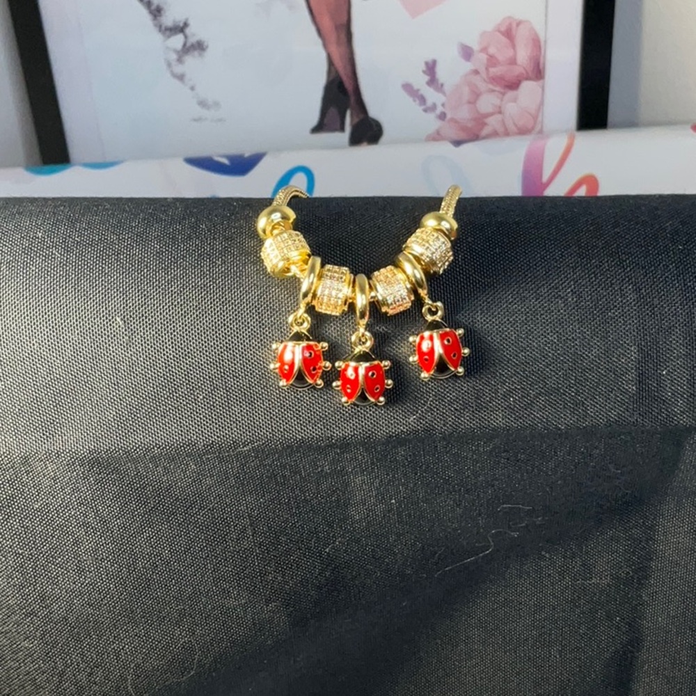 Gold and Red Charm Bracelet-Lady bugs